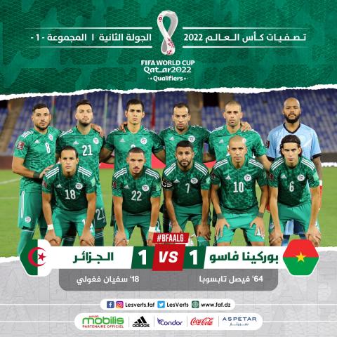 اكتفى منتخب الجزائر بالتعادل أمام نظيره منتخب بوركينا فاسو