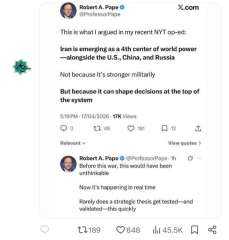 محلل امريكي: ايران باتت رابع قوة عالمية إلى جانب الولايات المتحدة والصين وروسيا