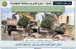 ضمن ” حياة كريمة ”اعمال قطع الفرمة ورفع مطابق الصرف الصحي بعدد من الطرق والشوارع بنطاق مركزي أشمون والشهداء